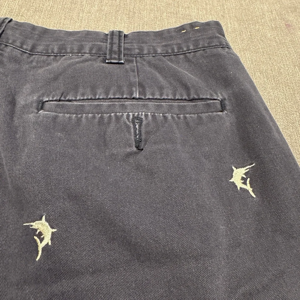 J CREW Shorts Mens 35 Navy Blue Embroidered Shark Gramercy Cotton Beach Fishing